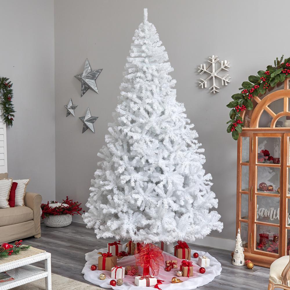 White Artificial Christmas Tree with 2200 Bendable Branches and 800 LED Lights. Picture 8