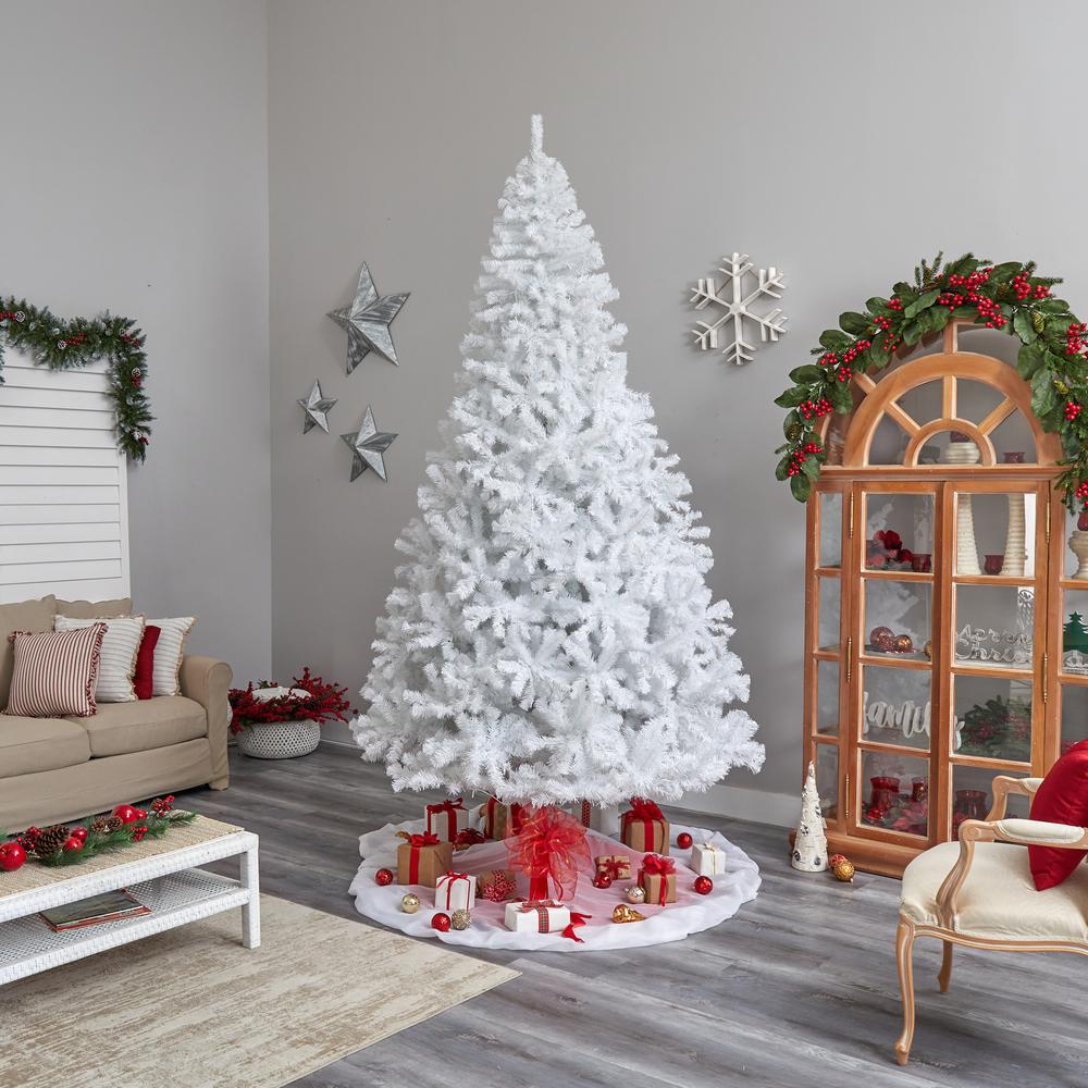 White Artificial Christmas Tree with 2200 Bendable Branches and 800 LED Lights. Picture 10