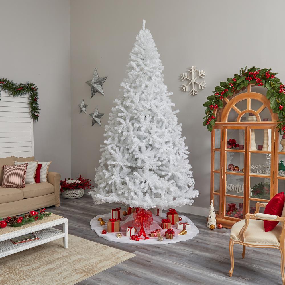White Artificial Christmas Tree with 2720 Bendable Branches and 1000 LED Lights. Picture 10
