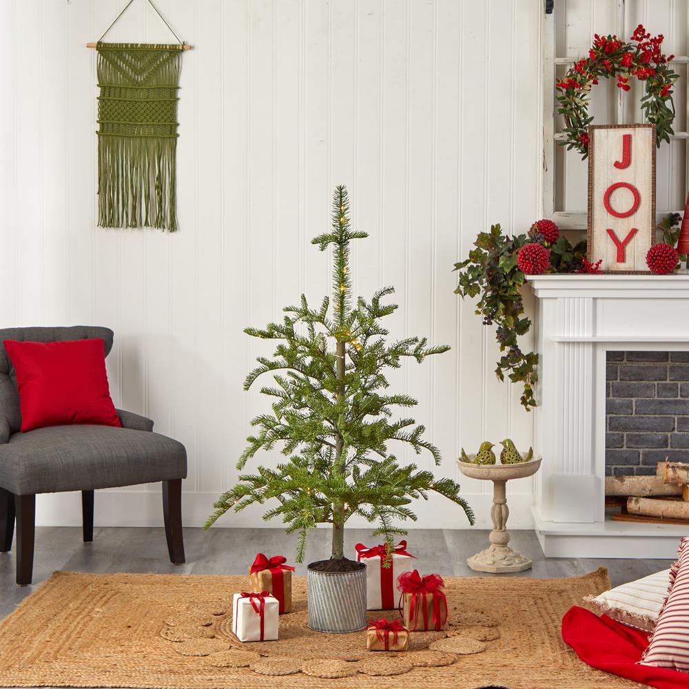 4.5ft. Pre-Lit Christmas Pine Artificial Tree in Decorative Planter. Picture 9