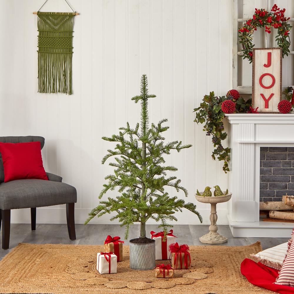 4.5ft. Pre-Lit Christmas Pine Artificial Tree in Decorative Planter. Picture 10
