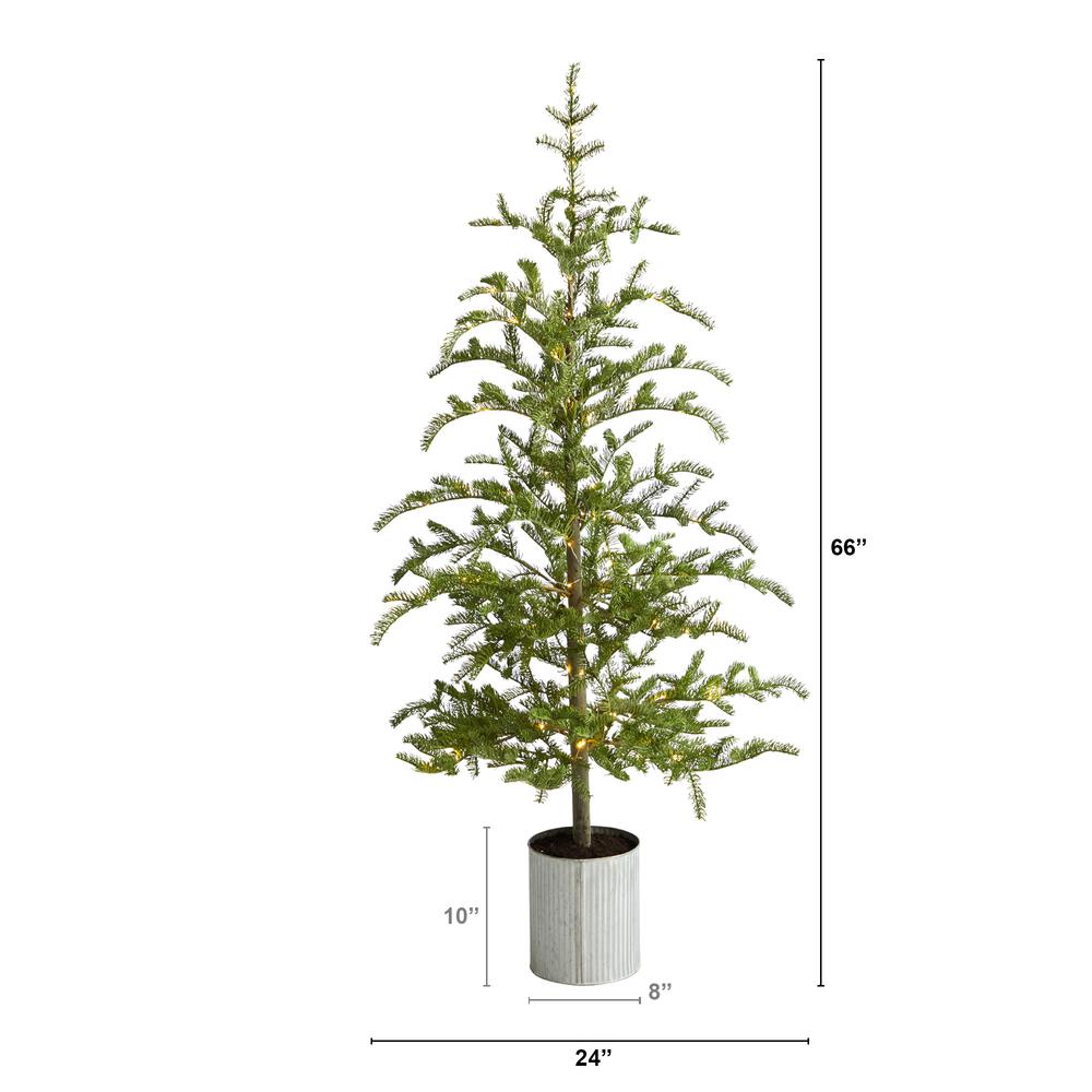 5.5ft. Pre-Lit Pine Artificial Christmas Tree in Decorative Planter with 150 Lights. Picture 1