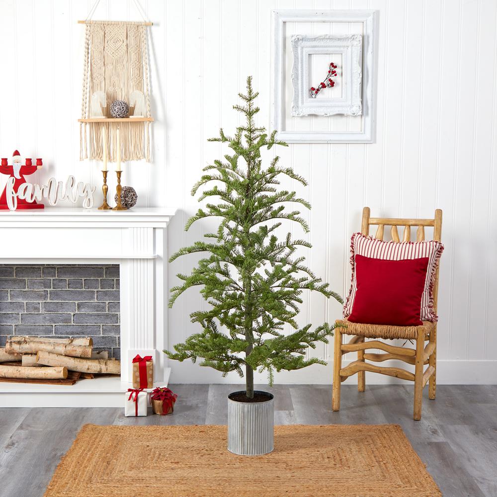 5.5ft. Pre-Lit Pine Artificial Christmas Tree in Decorative Planter with 150 Lights. Picture 6