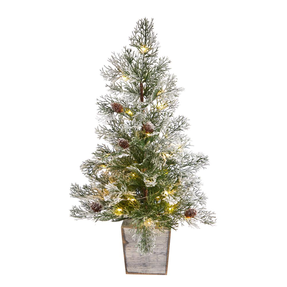 2ft. Frosted Pre-Lit Artificial Christmas Tree with Pinecones in Decorative Planter. Picture 5