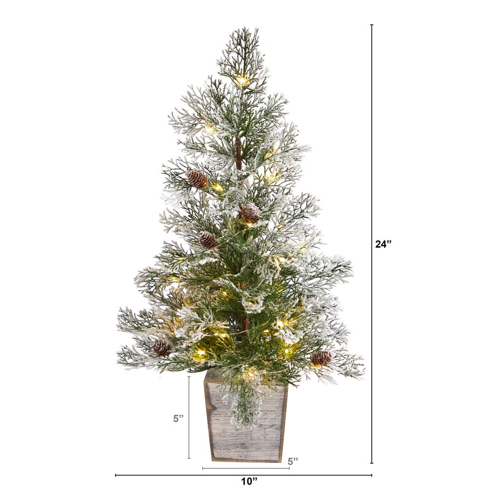 2ft. Frosted Pre-Lit Artificial Christmas Tree with Pinecones in Decorative Planter. Picture 1