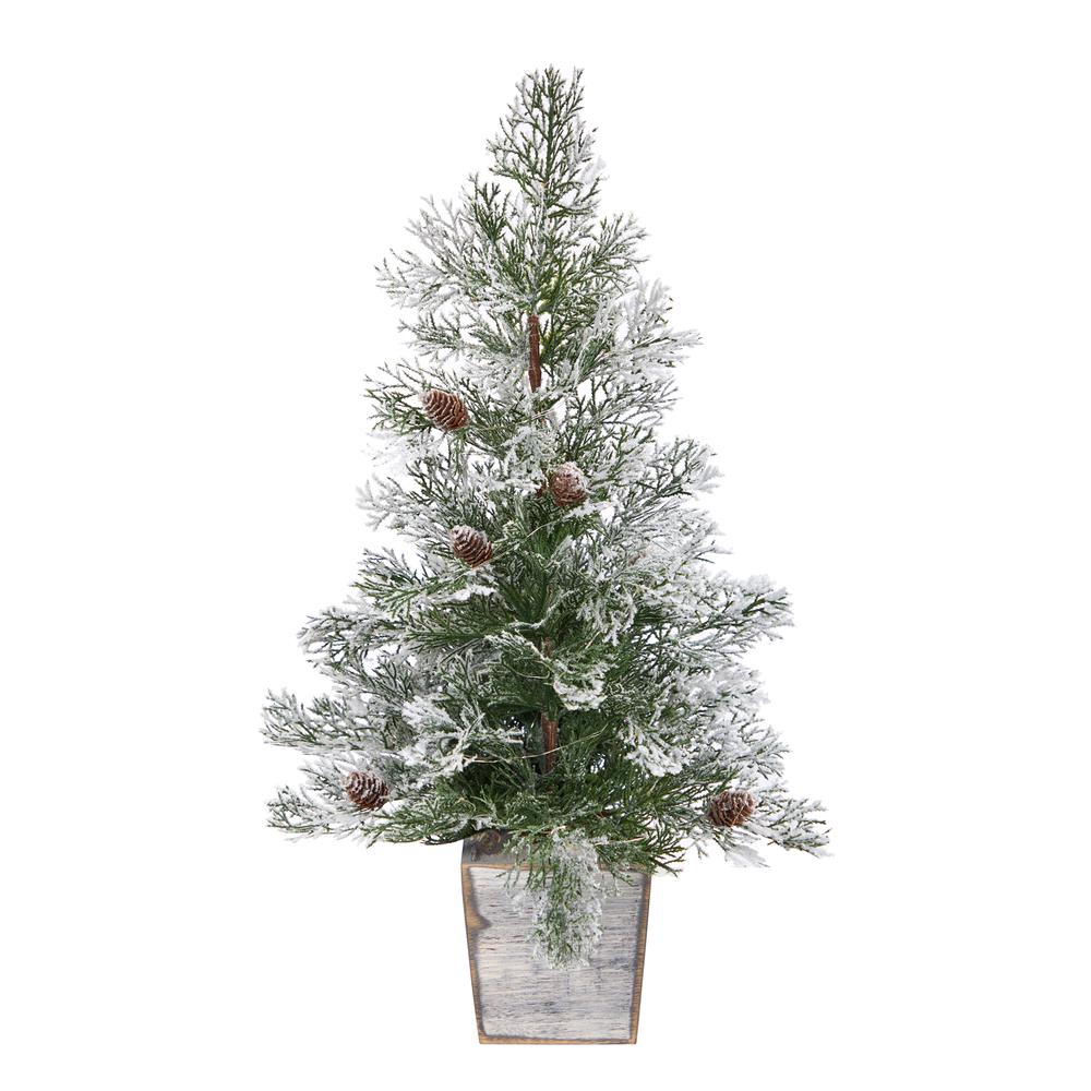 2ft. Frosted Pre-Lit Artificial Christmas Tree with Pinecones in Decorative Planter. Picture 2