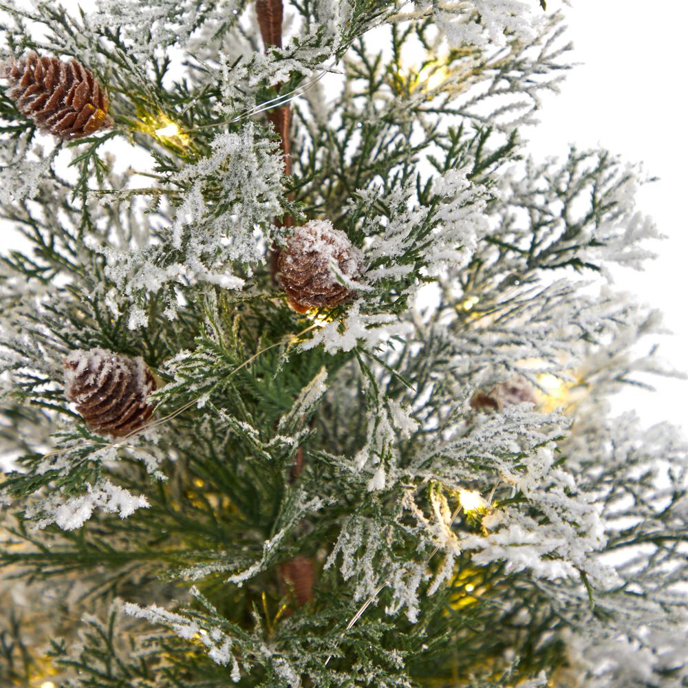 2ft. Frosted Pre-Lit Artificial Christmas Tree with Pinecones in Decorative Planter. Picture 3
