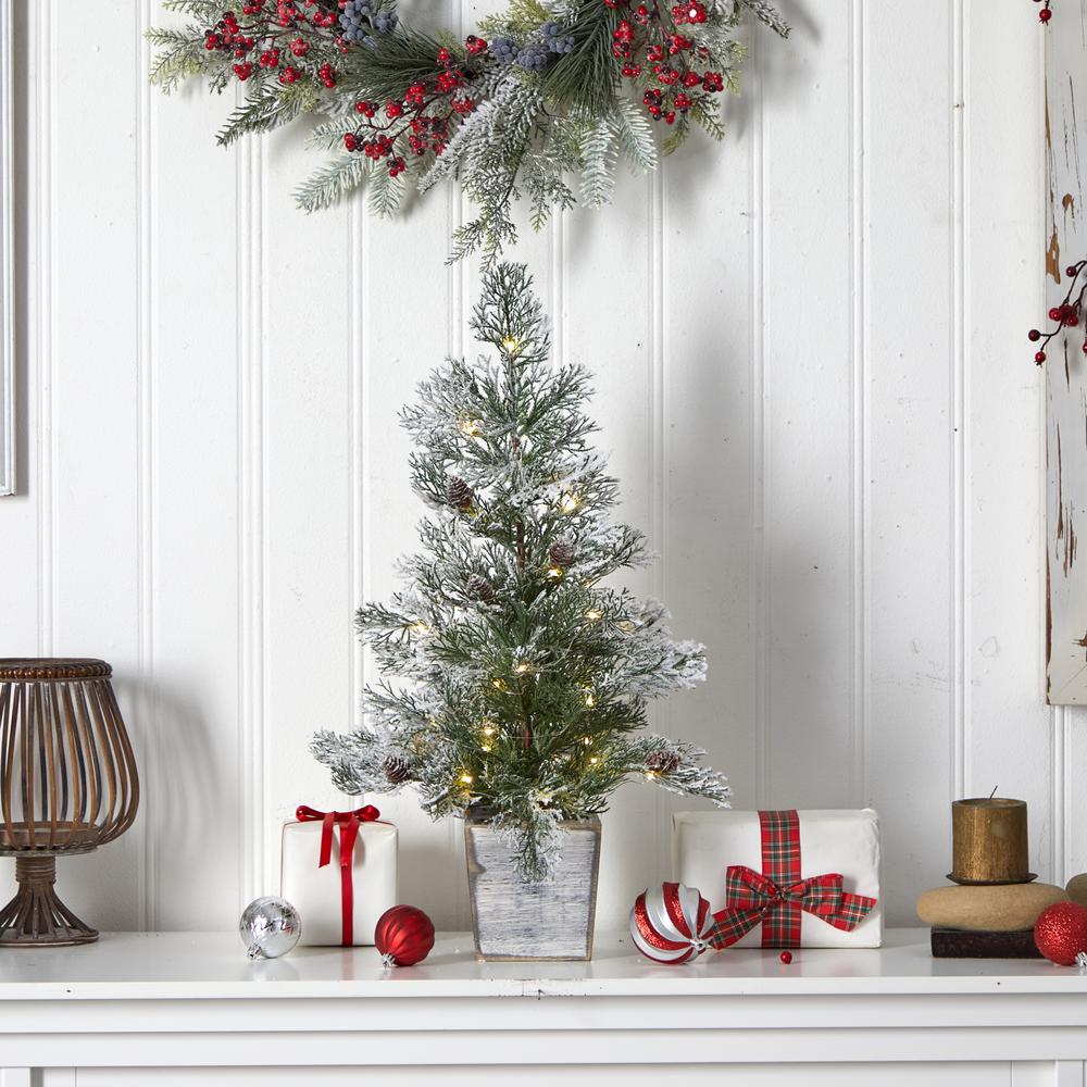 2ft. Frosted Pre-Lit Artificial Christmas Tree with Pinecones in Decorative Planter. Picture 10