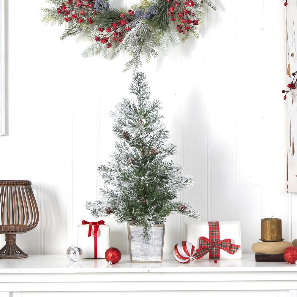 2ft. Frosted Pre-Lit Artificial Christmas Tree with Pinecones in Decorative Planter. Picture 7