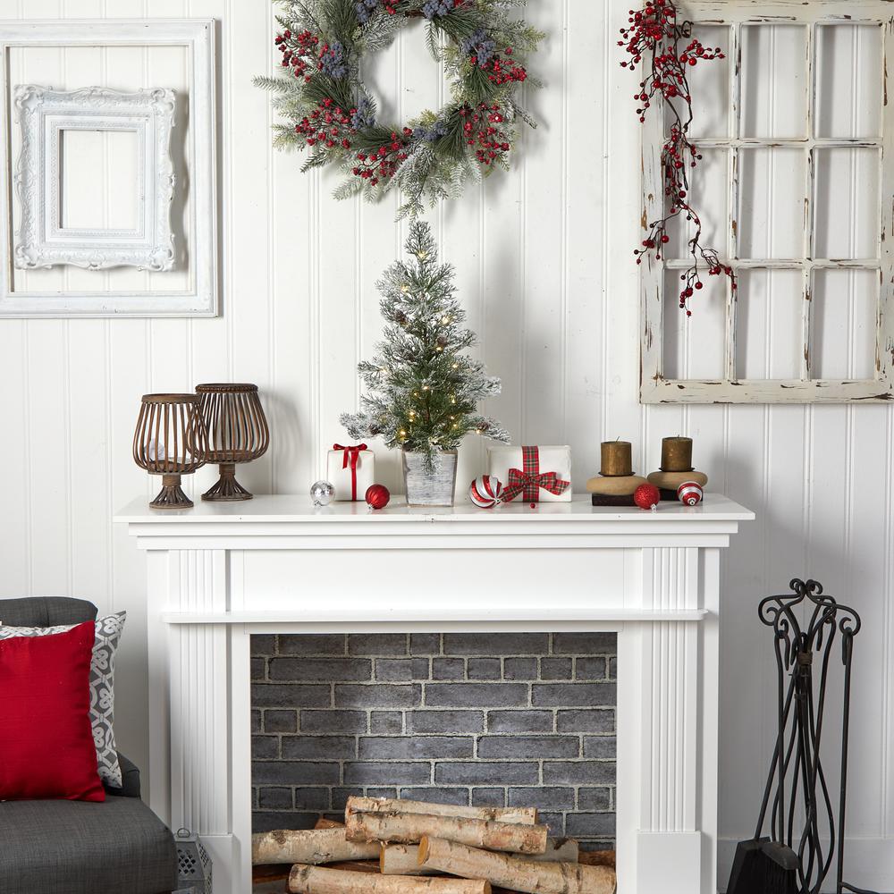 2ft. Frosted Pre-Lit Artificial Christmas Tree with Pinecones in Decorative Planter. Picture 8