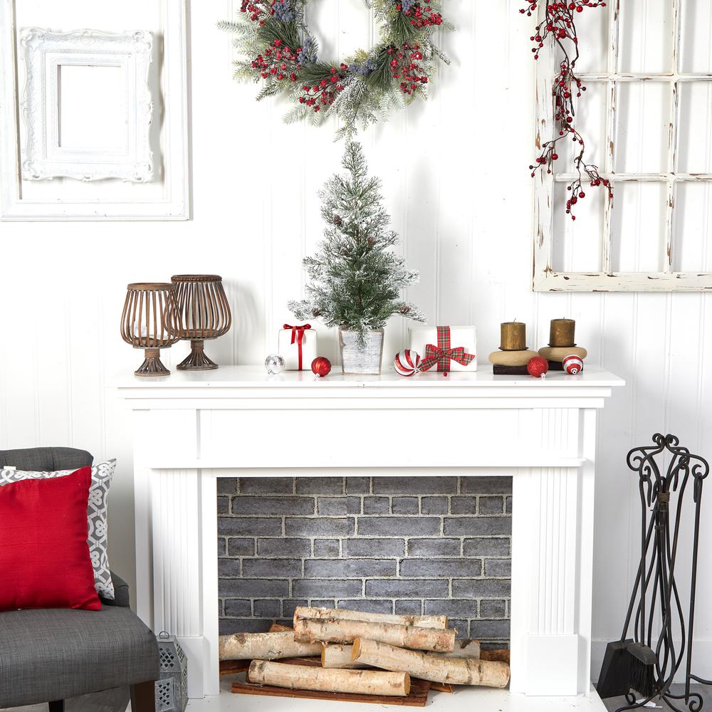 2ft. Frosted Pre-Lit Artificial Christmas Tree with Pinecones in Decorative Planter. Picture 9