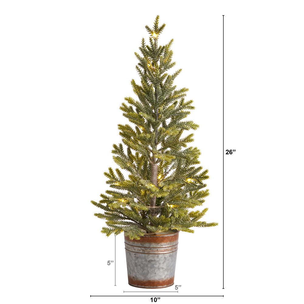 26in. Pine Natural Look Artificial Christmas Tree with 35 Warm White Lights in Rustic Metal Planter. Picture 1