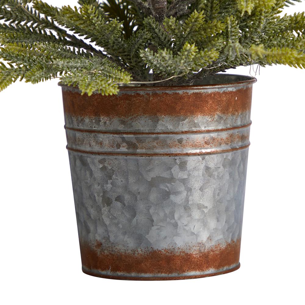 26in. Pine Natural Look Artificial Christmas Tree with 35 Warm White Lights in Rustic Metal Planter. Picture 6