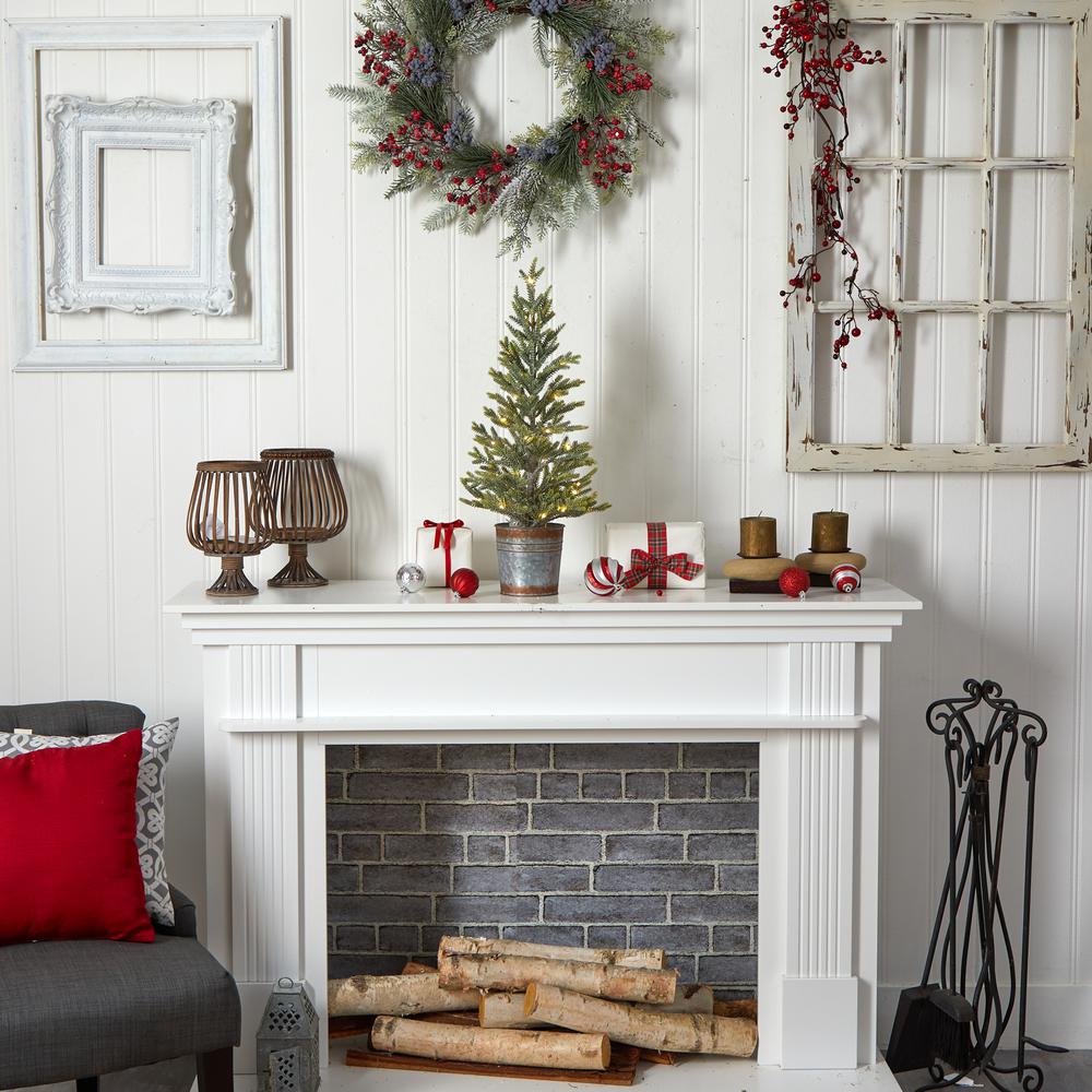26in. Pine Natural Look Artificial Christmas Tree with 35 Warm White Lights in Rustic Metal Planter. Picture 8