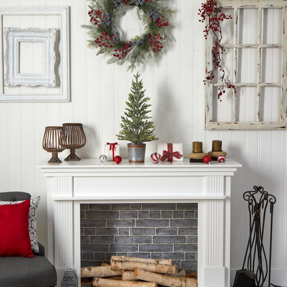 26in. Pine Natural Look Artificial Christmas Tree with 35 Warm White Lights in Rustic Metal Planter. Picture 9