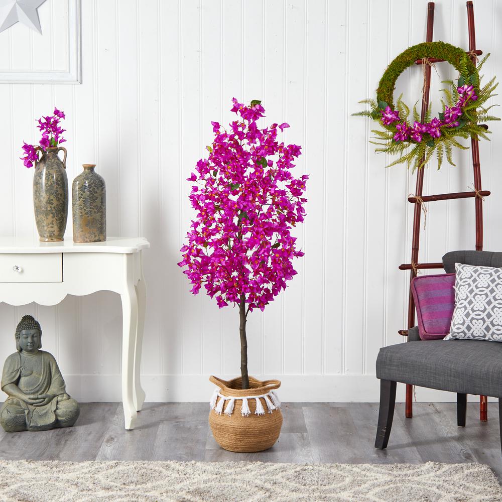 5ft. Artificial Bougainvillea Tree with Handmade Jute. Picture 3