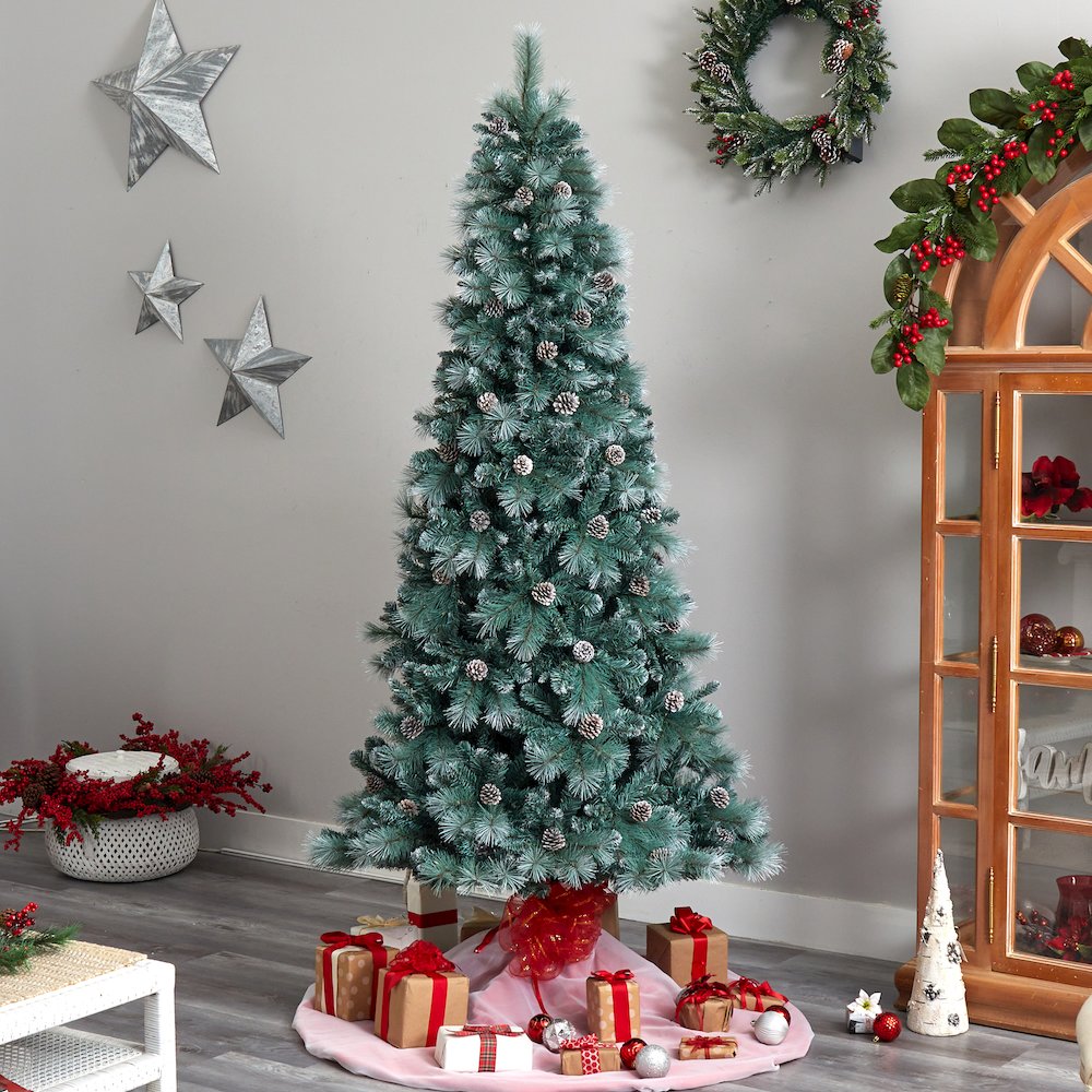 8ft. Frosted BC Mountain Pine Christmas Tree with 500 Clear Lights. Picture 8
