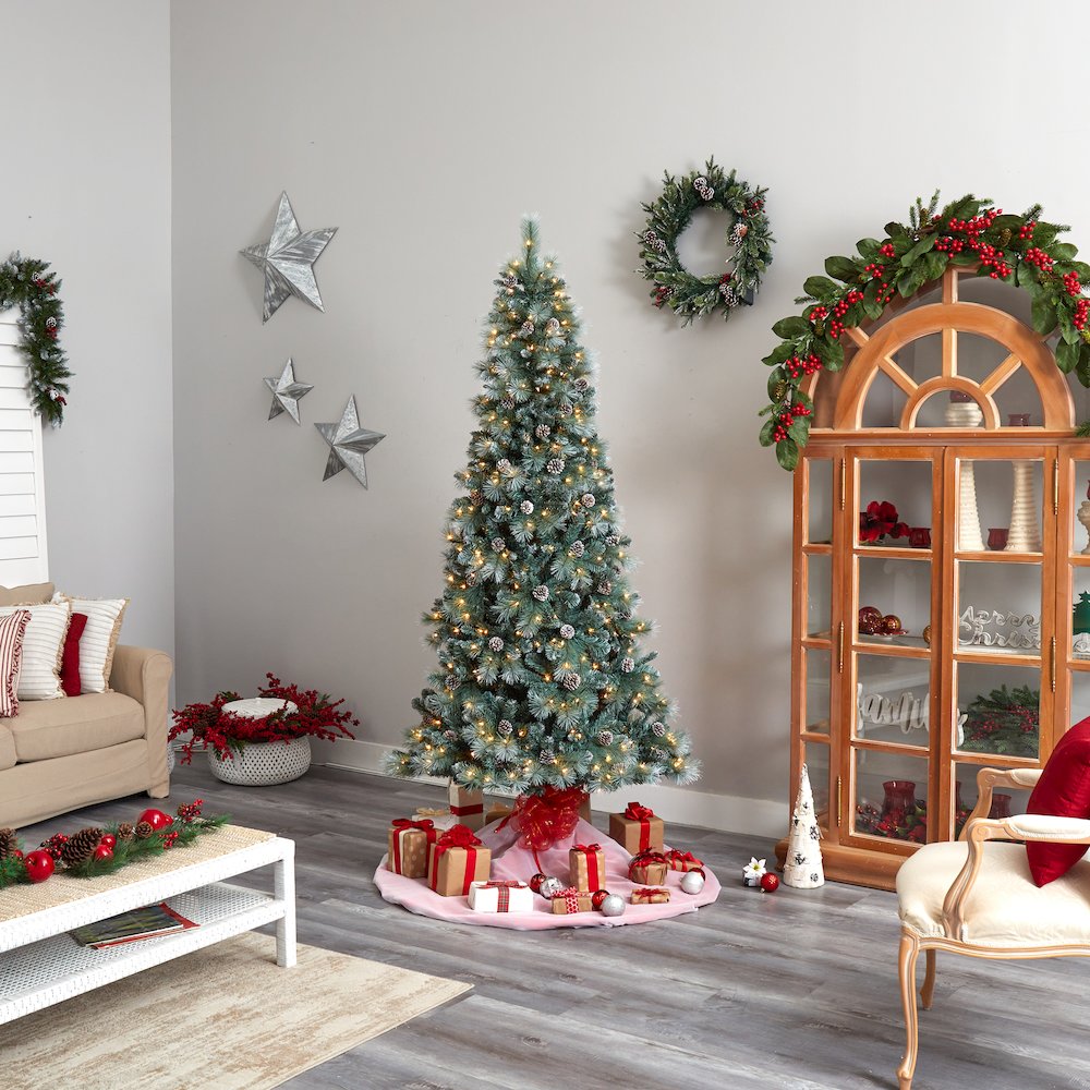8ft. Frosted BC Mountain Pine Christmas Tree with 500 Clear Lights. Picture 9