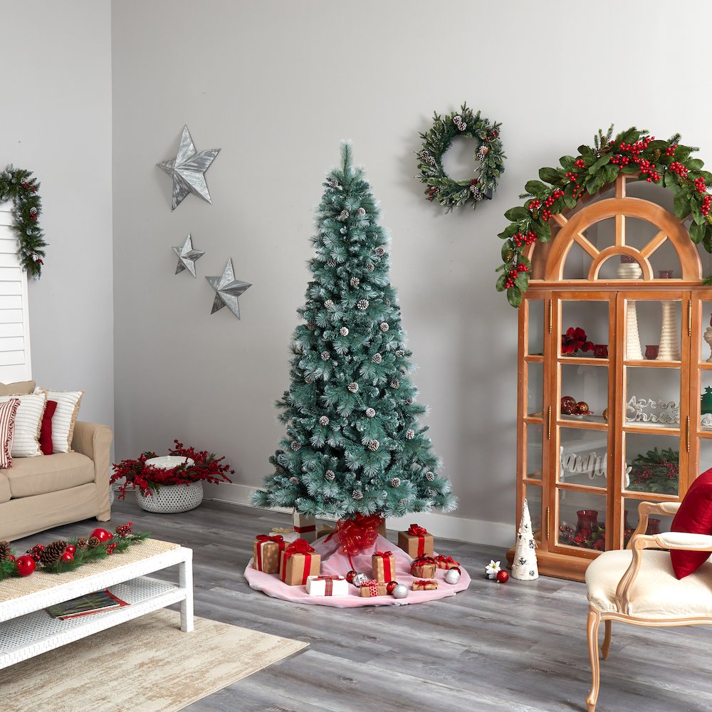 8ft. Frosted BC Mountain Pine Christmas Tree with 500 Clear Lights. Picture 10