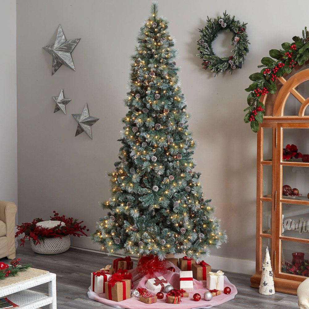9ft. Frosted BC Mountain Pine Christmas Tree with 700 Clear Lights. Picture 7