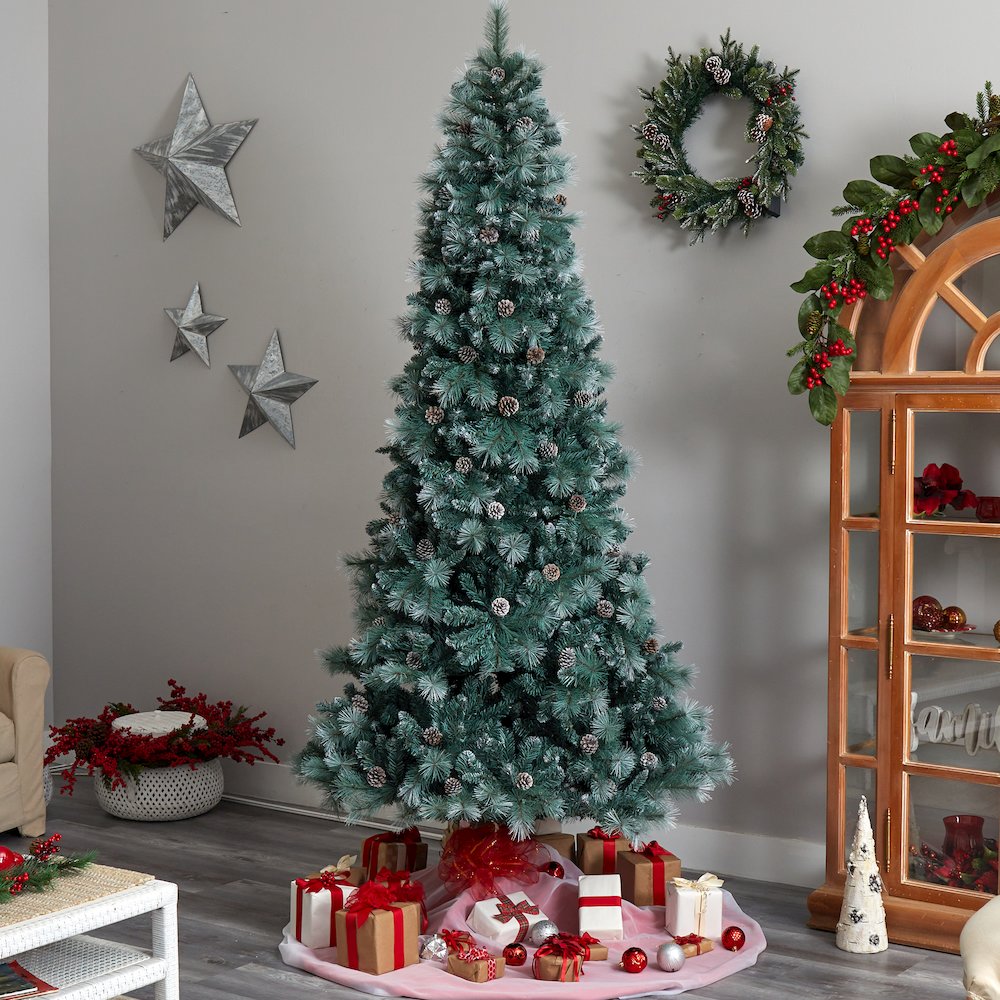 9ft. Frosted BC Mountain Pine Christmas Tree with 700 Clear Lights. Picture 8