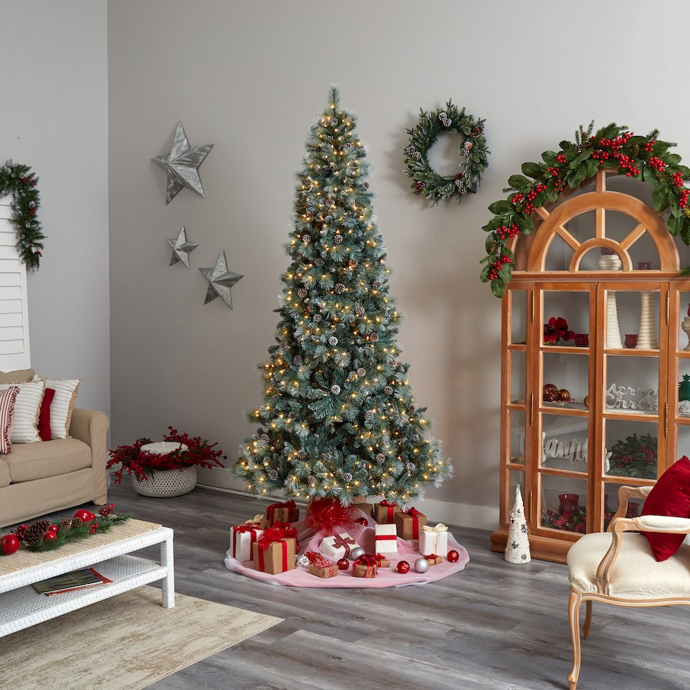 9ft. Frosted BC Mountain Pine Christmas Tree with 700 Clear Lights. Picture 9