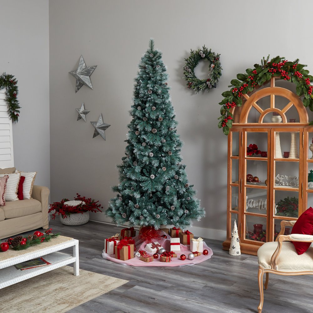 9ft. Frosted BC Mountain Pine Christmas Tree with 700 Clear Lights. Picture 10