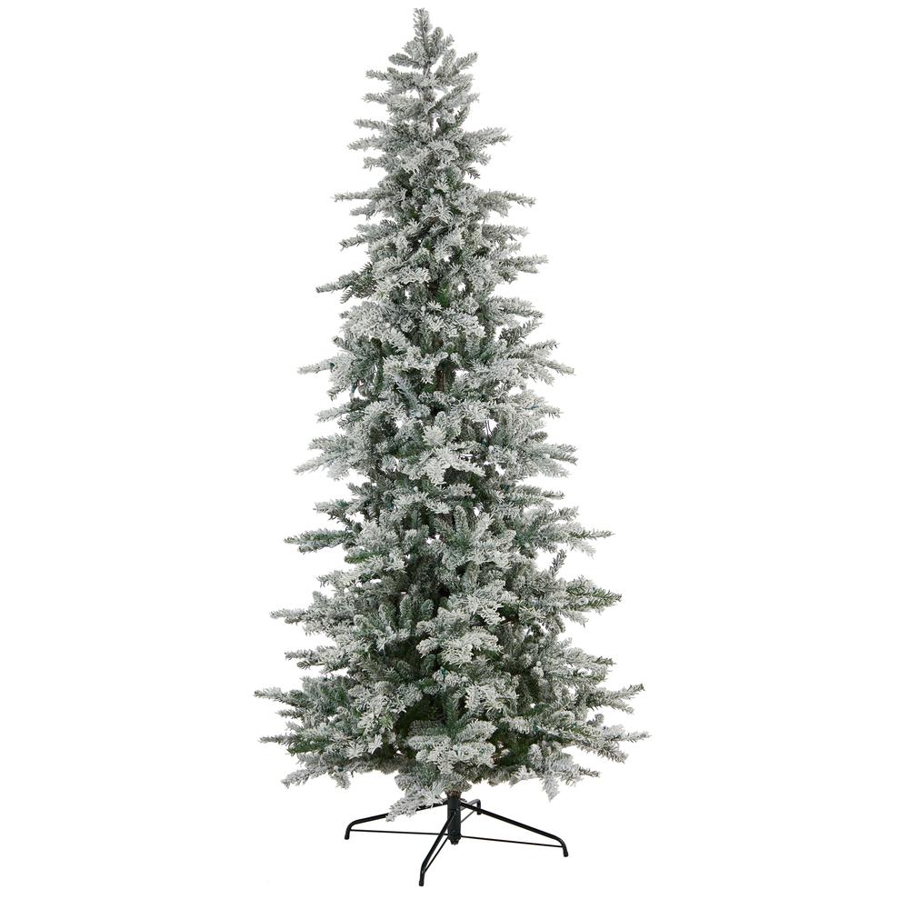 Slim Flocked Nova Scotia Spruce Artificial Christmas Tree. Picture 3