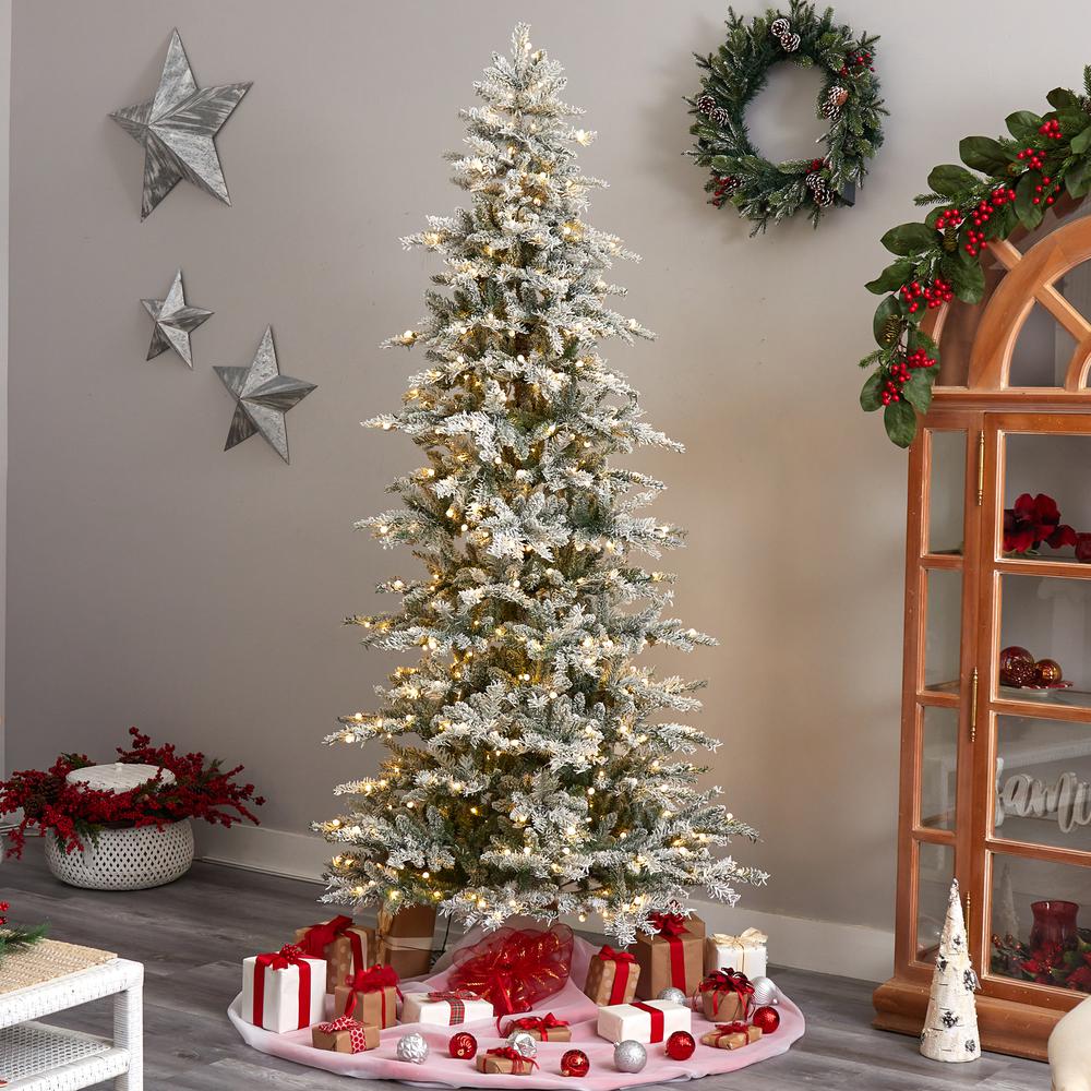 Slim Flocked Nova Scotia Spruce Artificial Christmas Tree. Picture 7