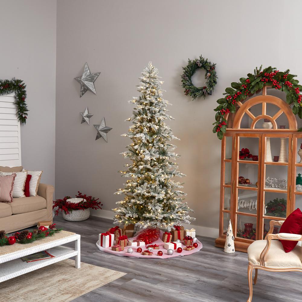 Slim Flocked Nova Scotia Spruce Artificial Christmas Tree. Picture 9
