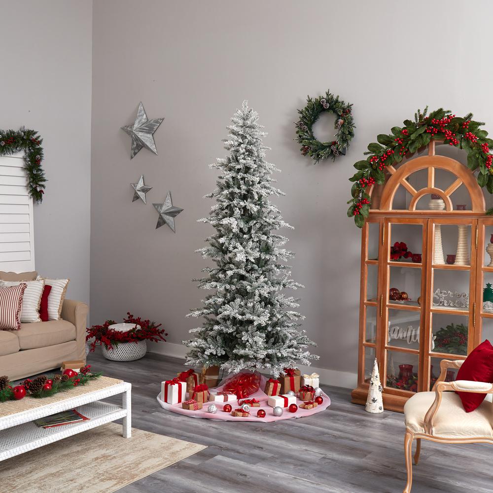 Slim Flocked Nova Scotia Spruce Artificial Christmas Tree. Picture 10