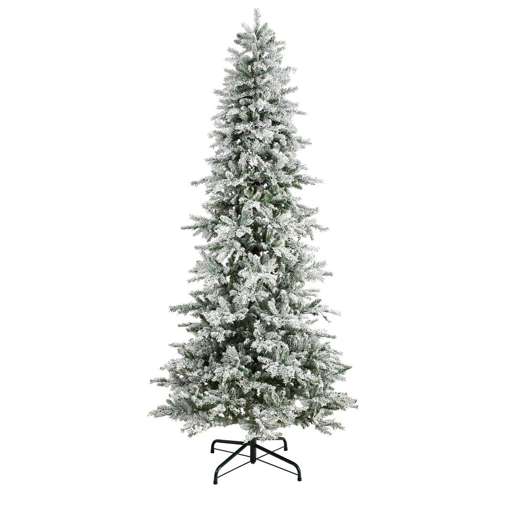 Slim Flocked Nova Scotia Spruce Artificial Christmas Tree. Picture 3