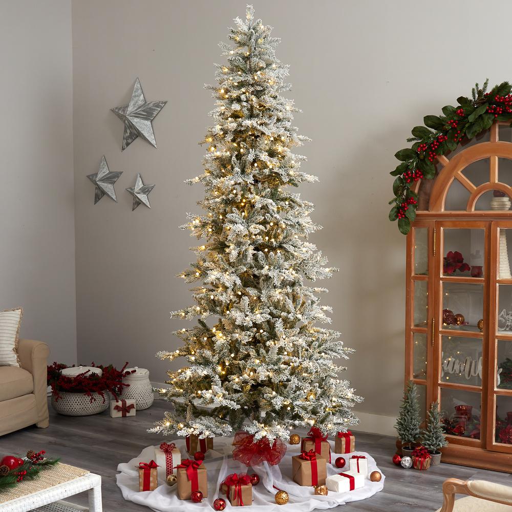 Slim Flocked Nova Scotia Spruce Artificial Christmas Tree. Picture 7
