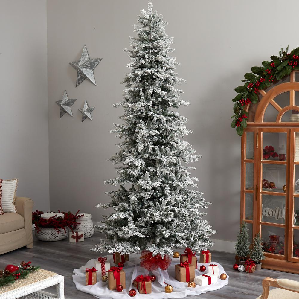 Slim Flocked Nova Scotia Spruce Artificial Christmas Tree. Picture 8