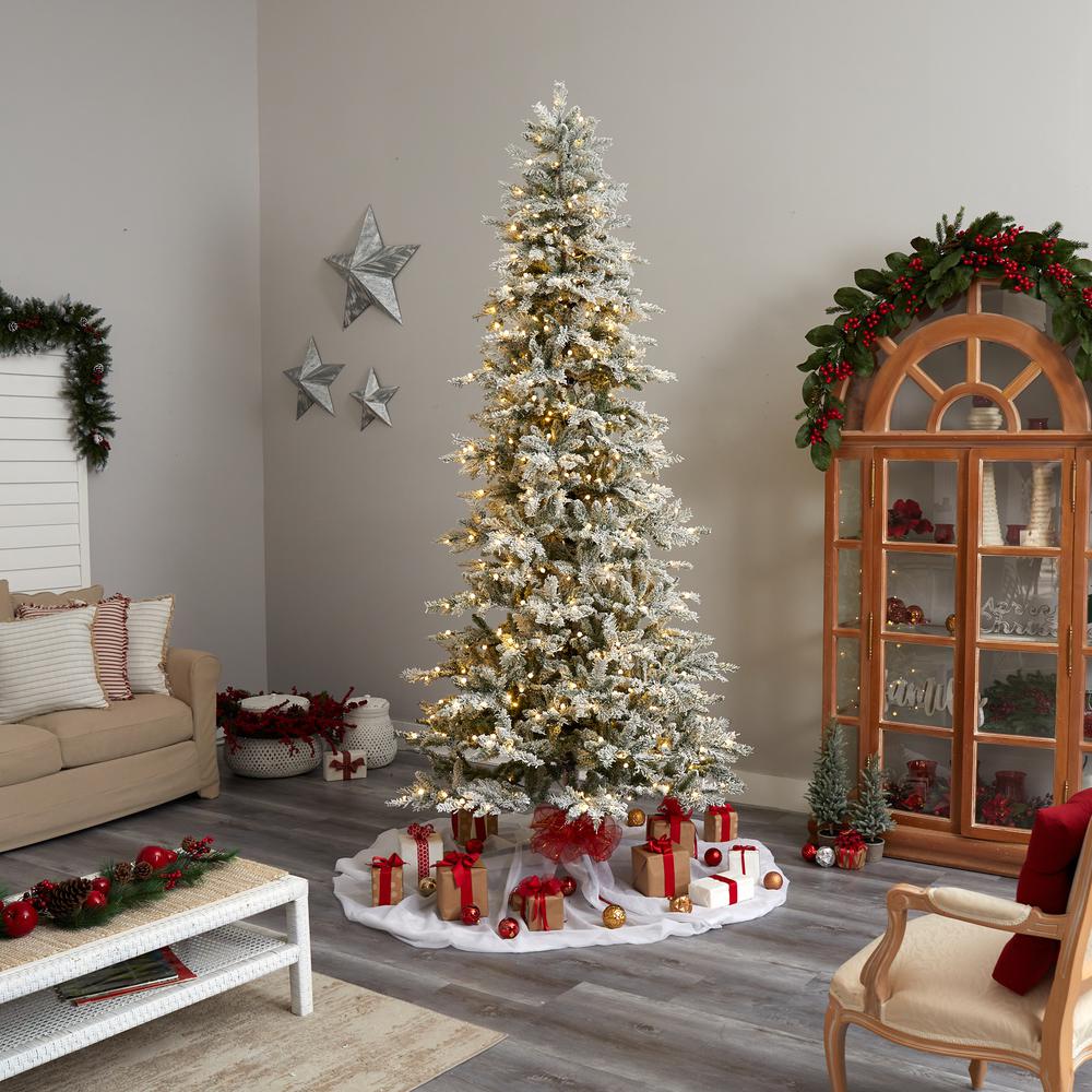 Slim Flocked Nova Scotia Spruce Artificial Christmas Tree. Picture 9