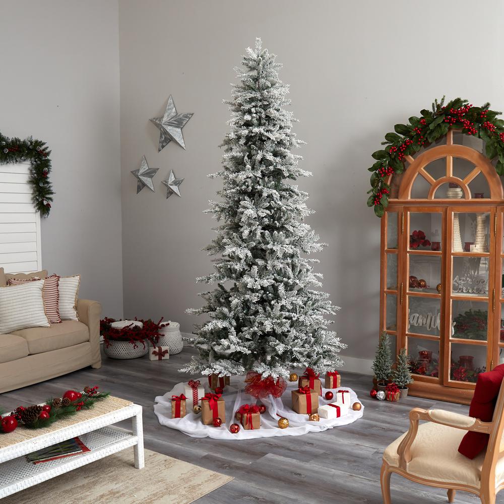 Slim Flocked Nova Scotia Spruce Artificial Christmas Tree. Picture 10
