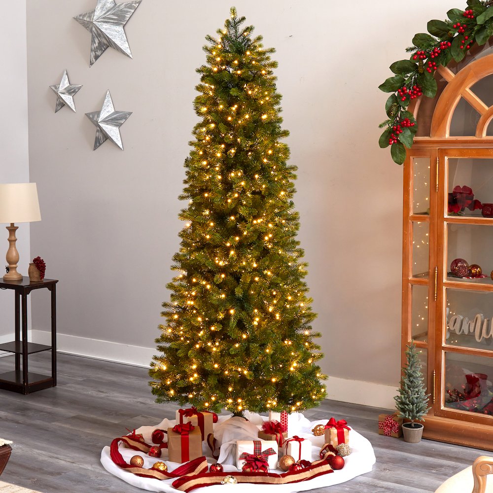 7.5ft. Slim Colorado Mountain Spruce Christmas Tree with 600 Warm LED Lights. Picture 7