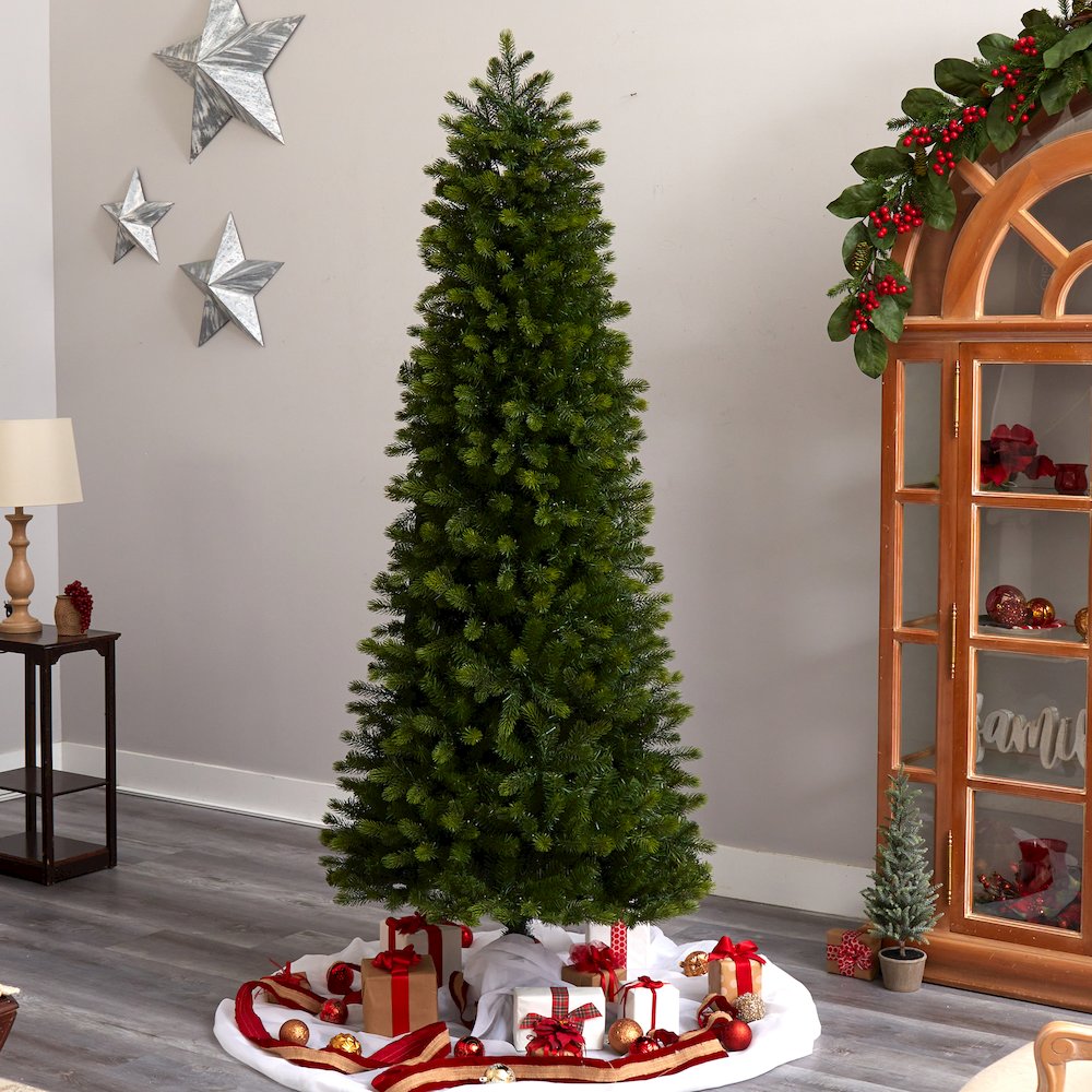 7.5ft. Slim Colorado Mountain Spruce Christmas Tree with 600 Warm LED Lights. Picture 8