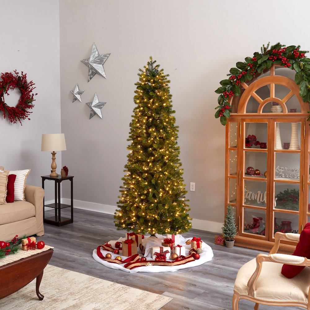 7.5ft. Slim Colorado Mountain Spruce Christmas Tree with 600 Warm LED Lights. Picture 9