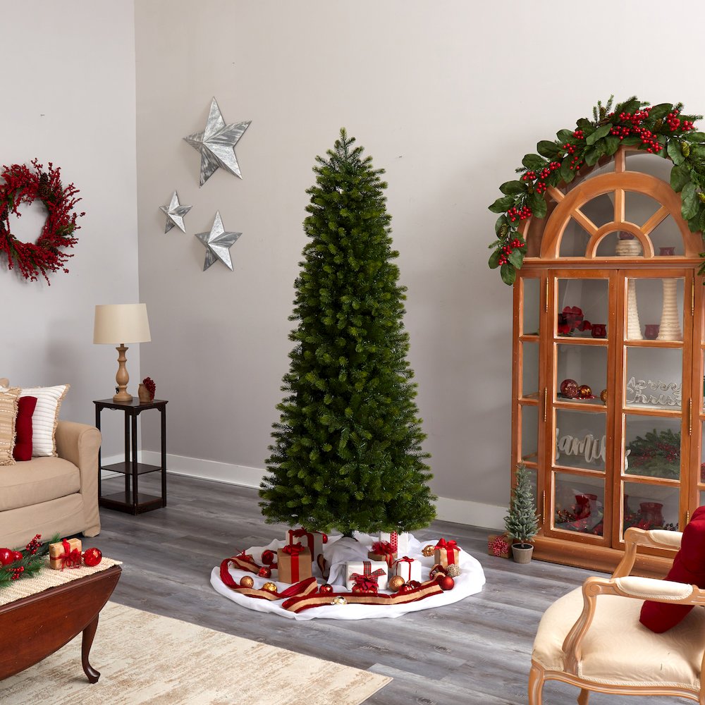 7.5ft. Slim Colorado Mountain Spruce Christmas Tree with 600 Warm LED Lights. Picture 10