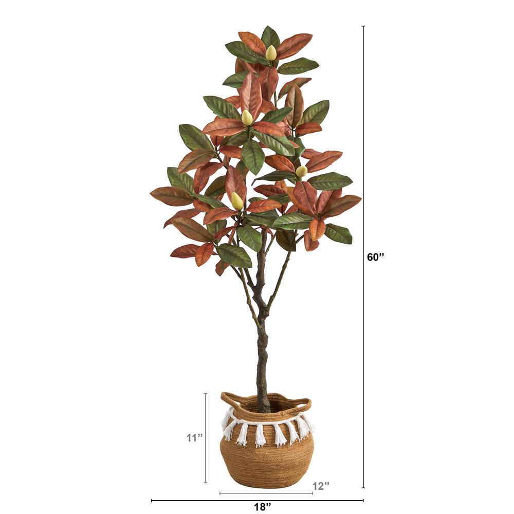 5ft. Artificial Fall Magnolia Tree with Handmade Jute & Cotton Basket. Picture 2