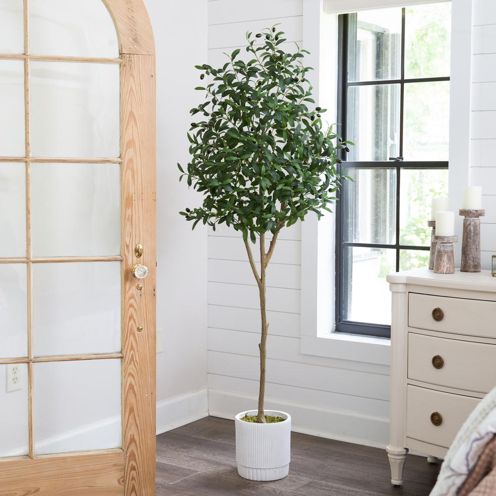 6ft. Artificial Olive Tree with White Decorative Planter. Picture 7