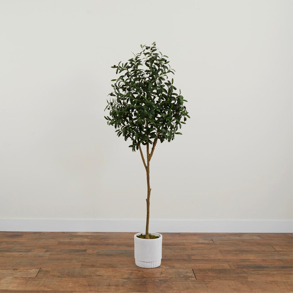 6ft. Artificial Olive Tree with White Decorative Planter. Picture 6