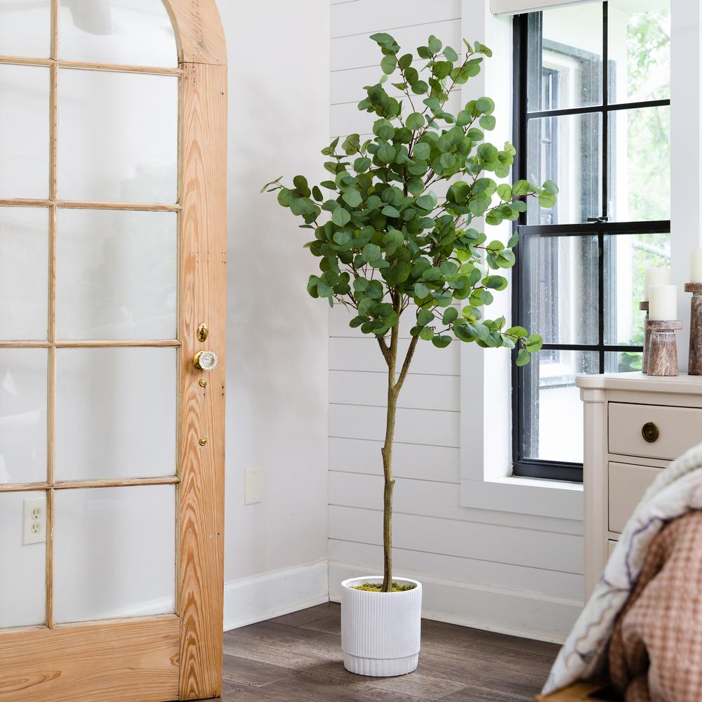6ft. Artificial Eucalyptus Tree with White Decorative Planter. Picture 7