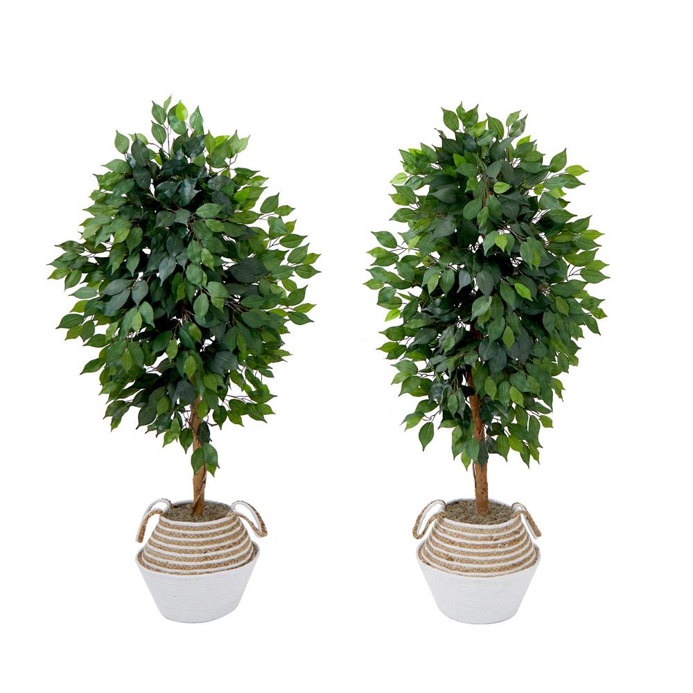 4.5ft. Artificial Ficus Tree with Double Trunk in Handmade Cotton. Picture 6