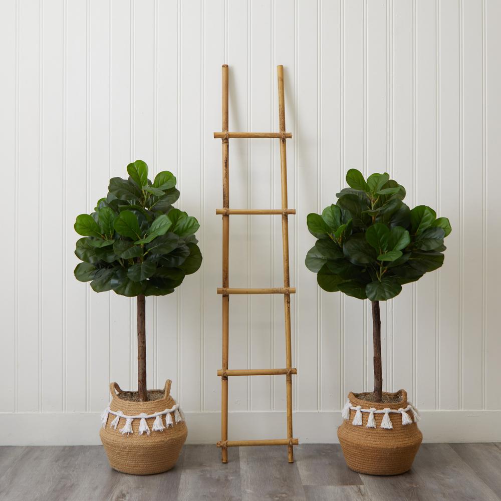 4ft. Artificial Fiddle Leaf Fig Tree with Handmade Jute & Cotton Basket. Picture 5