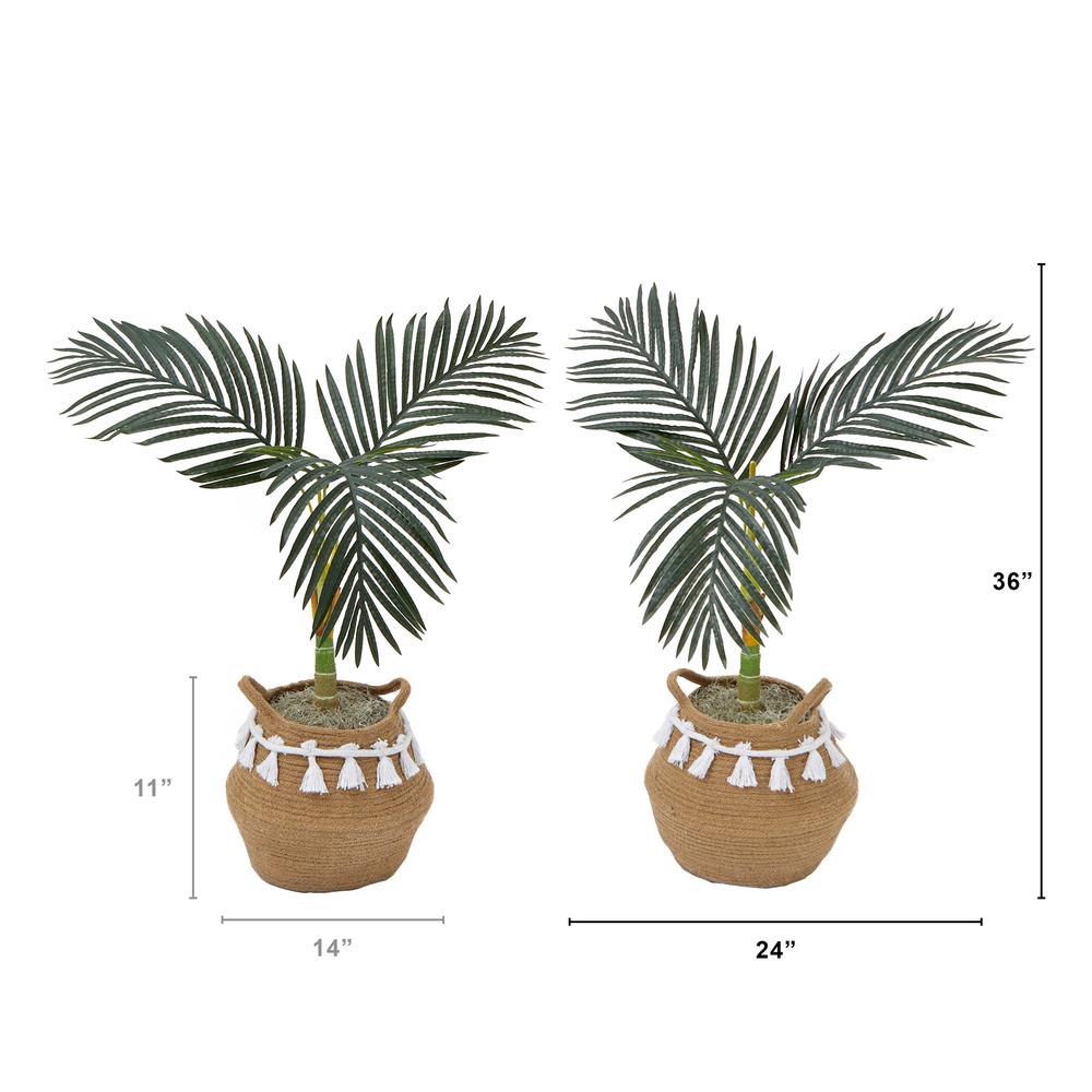 3ft. Artificial Golden Cane Palm Tree with Handmade Jute & Cotton Basket. Picture 4