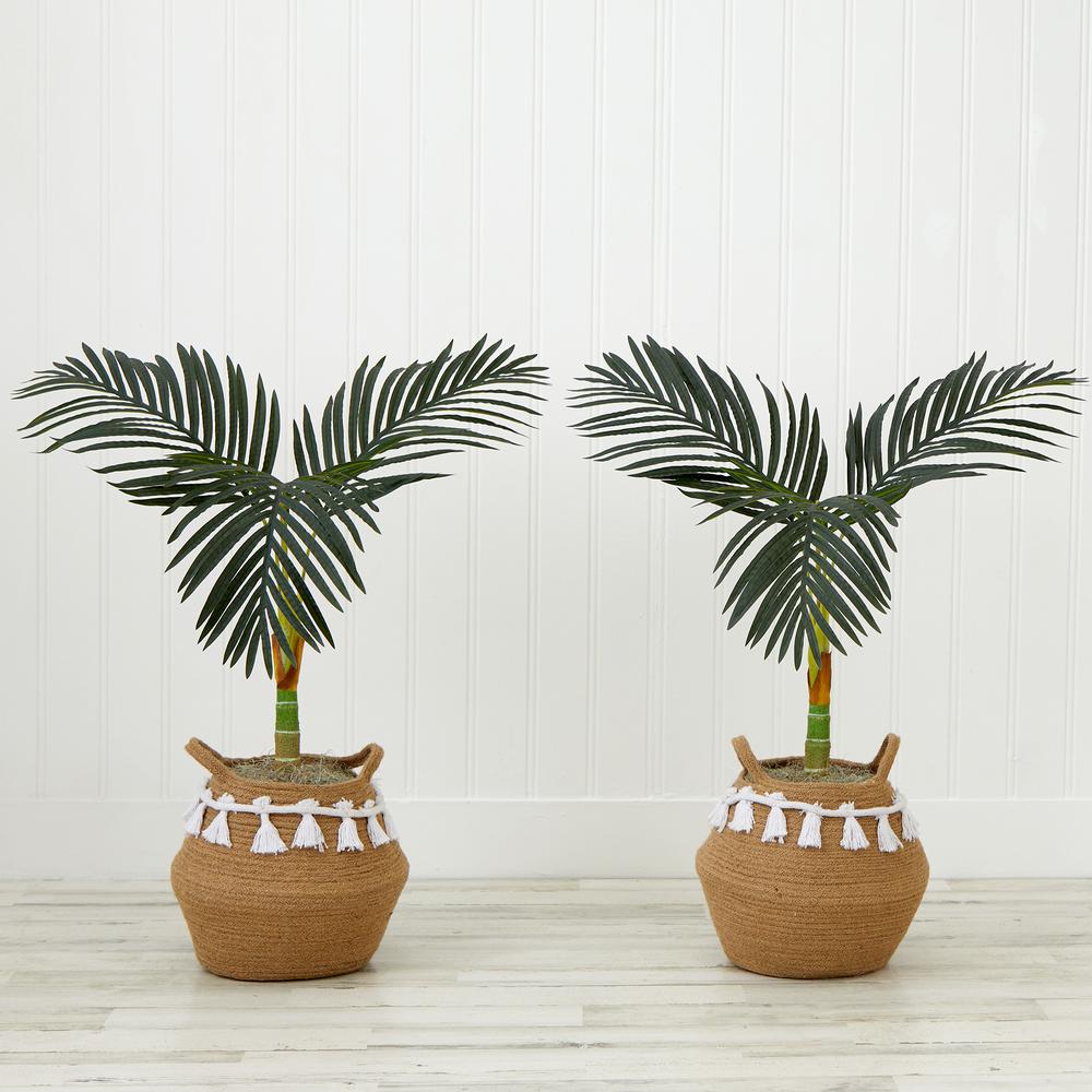 3ft. Artificial Golden Cane Palm Tree with Handmade Jute & Cotton Basket. Picture 6
