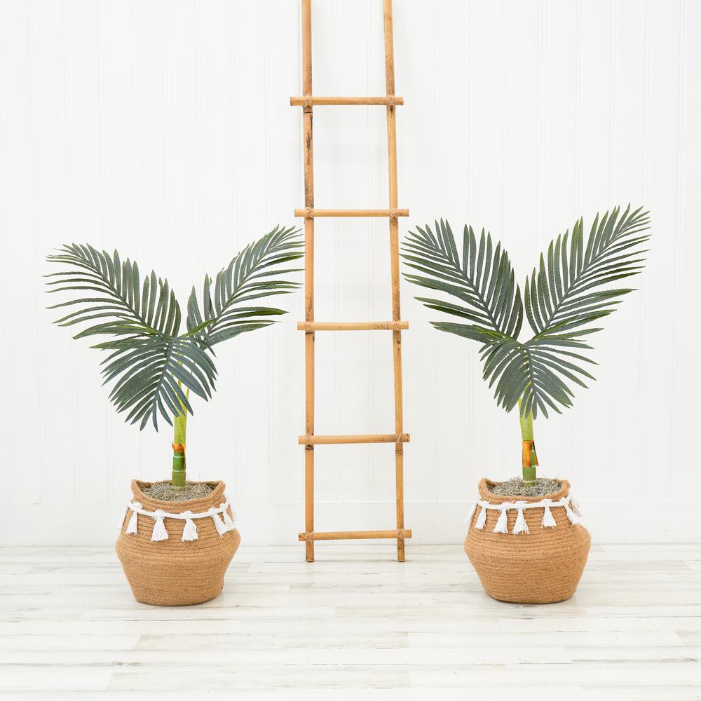 3ft. Artificial Golden Cane Palm Tree with Handmade Jute & Cotton Basket. Picture 5