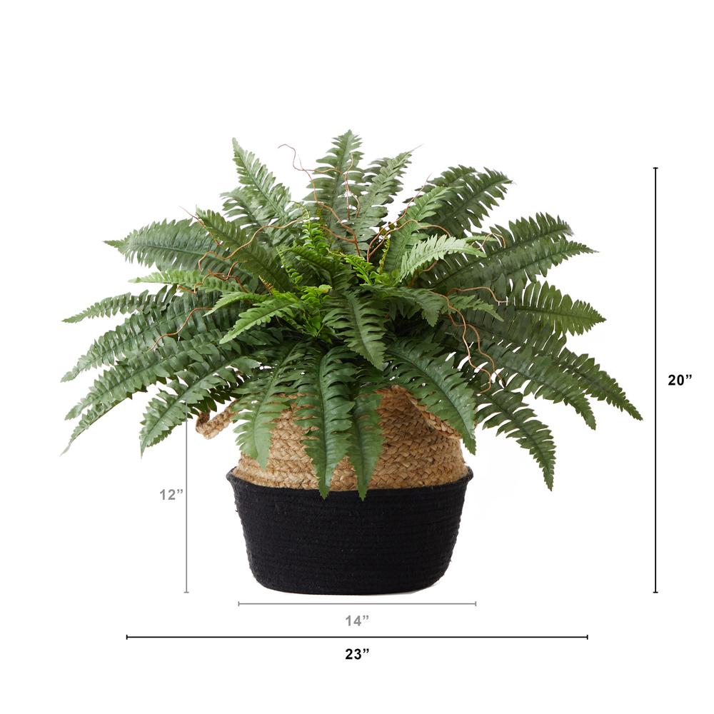 23in. Artificial Boston Fern Plant with Handmade Jute & Cotton Basket DIY KIT. Picture 2